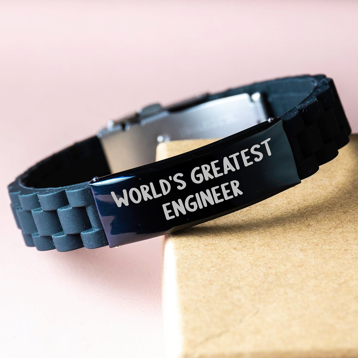 World's Greatest Engineer Funny Quote Engineer Gifts for Men, Glide lock Clasp Bracelet Silver Black Stainless Steel Adjustable Gift from Family - Image 3