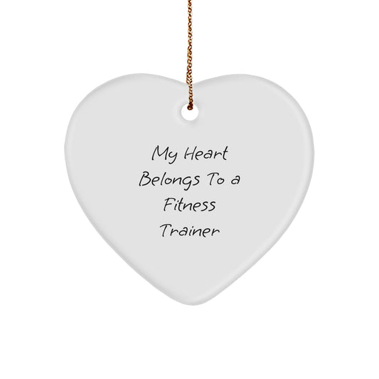 Funny Fitness Trainer Heart Ornament Gifts from Men for Fitness Trainers, Unique Christmas Decorations with My 'Heart Belongs To A Fitness Trainer' Quote, Heart Shaped MDF with Gold Cord - Image 1