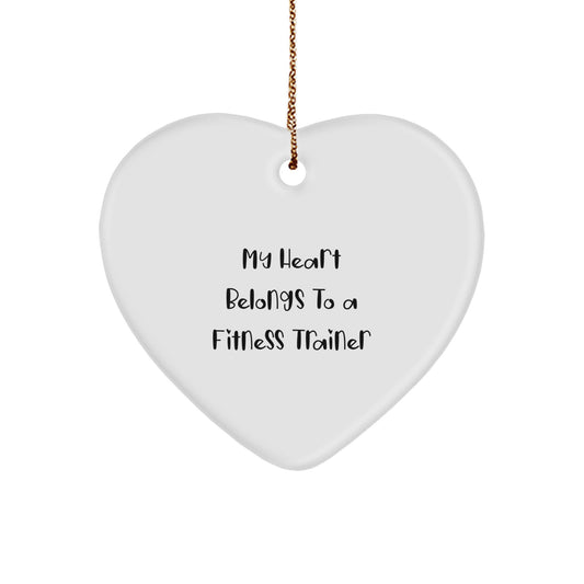 Funny Fitness Trainer Gifts for Women - Heart Ornament with My Heart Belongs To A Fitness Trainer Quote, Perfect Christmas Unique Gifts from Family - Image 1