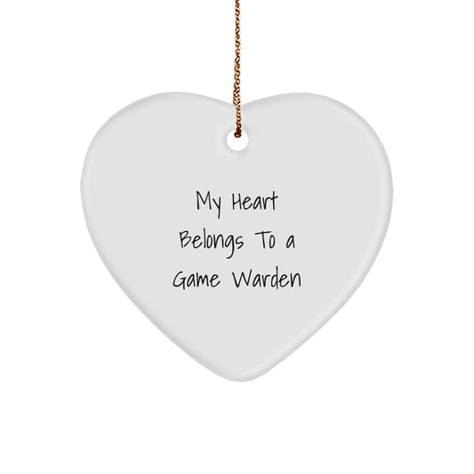 Funny Game Warden Gifts, Heart Ornament, My Heart Belongs To A Game Warden, Christmas Unique Gifts from Friends - Image 1