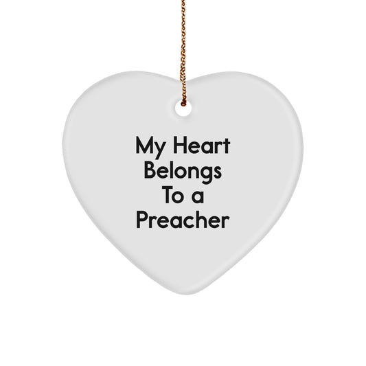 Funny Preacher Gifts for Christmas - 'My Heart Belongs To A Preacher' Heart Ornament, Gifts from Men to Women Preachers - Image 1