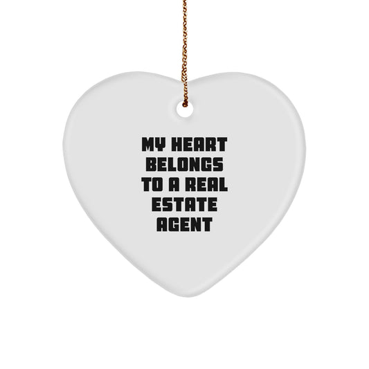 Funny Real Estate Agent Gifts from Friends - 'My Heart Belongs To A Real Estate Agent' Heart Ornament for Real Estate Agent, Unique Christmas Unique Gifts - Image 1