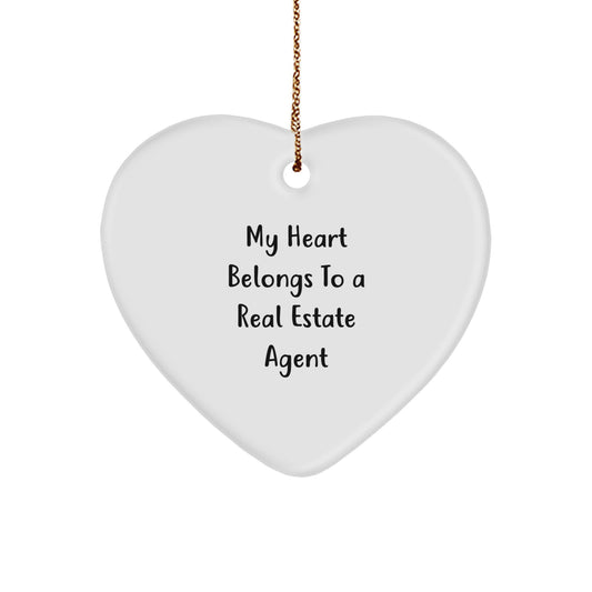 Funny Real Estate Agent Gifts Heart Ornament for Agents My Heart Belongs To - Christmas Unique Real Estate Agent Agent Gifts from Lover - Image 1