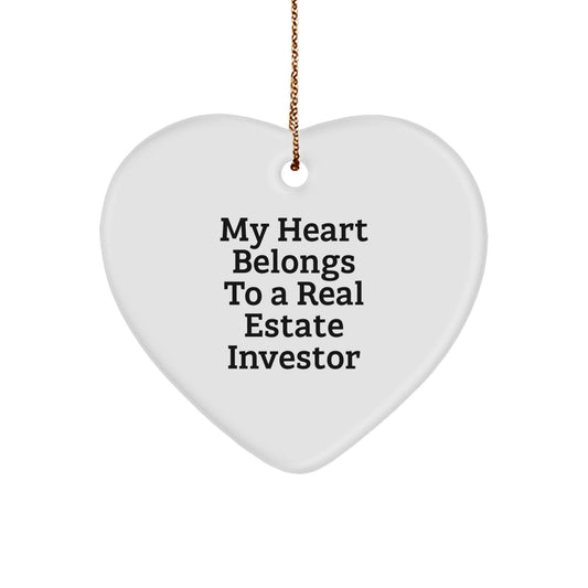 Funny Real Estate Investor Gifts for Him, Gifts from Friends and Family, My Heart Belongs To A Real Estate Investor Heart Ornament - Image 1