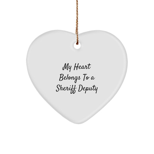 Funny Gifts from Friends to Sheriff Deputy with My Heart Belongs To A Sheriff Deputy, Sheriff Deputy Heart Ornament for Christmas Unique Gifts - Image 1