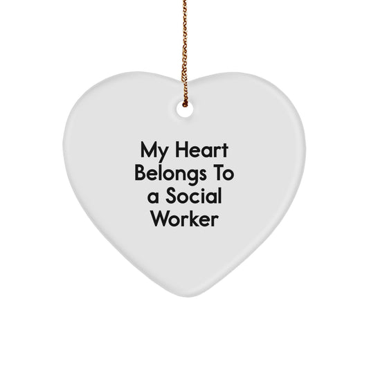 Funny Social Worker Gifts from Friends and Family for Christmas Unique Gifts My Heart Belongs To A Social Worker Heart Ornament - Image 1