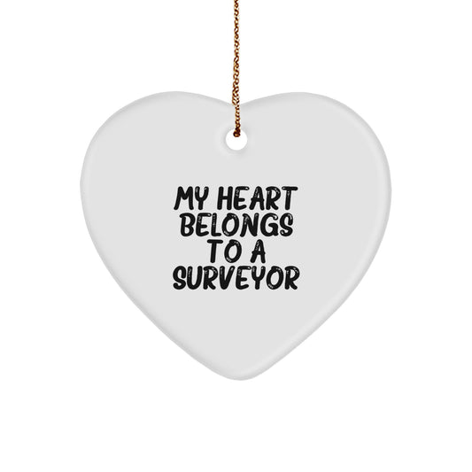 Funny Surveyor Gifts from Friends for Surveyor Men Women with 'My Heart Belongs To A Surveyor' Christmas Unique Ornaments - Image 1