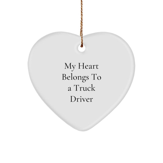 Funny Gifts for Truck Drivers from Family Friends - 'My Heart Belongs To A Truck Driver' Heart Ornament, Christmas Unique Decor - Image 1
