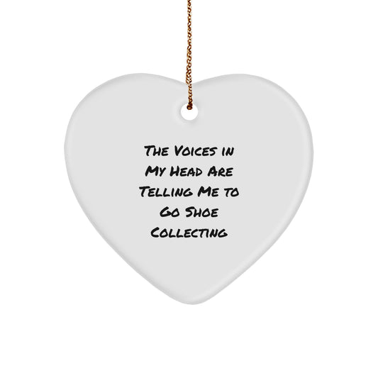 Funny Shoe Collecting Heart Ornament Gifts from Women to Friends for Christmas, Inspirational Quote for Shoe Collecting Enthusiasts, Heart-Shaped Decor, White Color - Image 1
