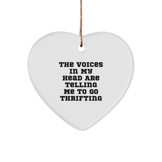 Funny Thrifting Gifts for Friends from Family Christmas Ornament, Heart Shaped Thrifting Lover Quote, Gifts for Thrifting Enthusiasts - Image 1