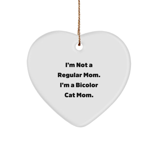 Bicolor Cat Mom Gifts from Family, Funny Heart Ornament for Women, Christmas Unique Gifts for Bicolor Cat Lovers, Bicolor Cat Mom Heart Ornaments - Image 1