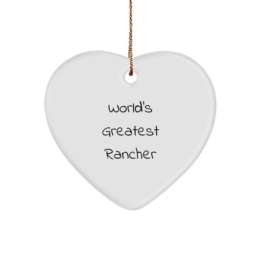 Funny Rancher Gifts for Men - 'World's Greatest Rancher' Heart Ornament Christmas Unique Presents from Friends Family Coworkers - Image 1