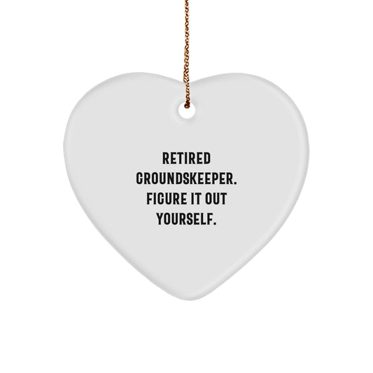 groundskeeper Gifts from Friends, Christmas Unique Heart Ornament for Retired groundskeeper, Figure It Out Yourself, White Heart Shaped, Durable MDF with High-Gloss Finish - Image 1
