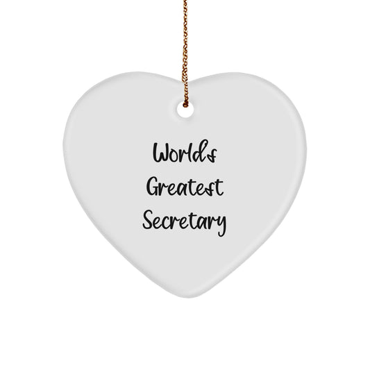 Funny Secretary Gifts, 'World's Greatest Secretary', Heart Ornament, Perfect for Coworkers, Gifts from Friends, or Family, Christmas Unique Gifts - Image 1