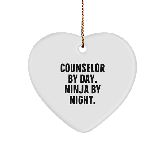 Counselor Gifts from Friends, Counselor By Day. Ninja By Night., Heart Ornament, Christmas Unique Gifts for Counselors - Image 1