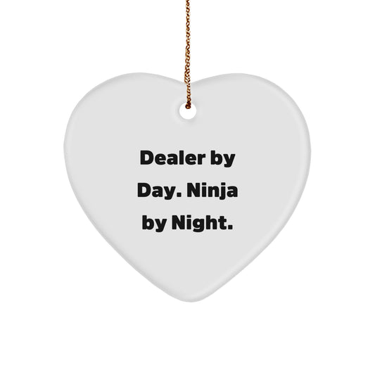 Funny Dealer Gifts from Friends - Heart Ornament for Dealer By Day. Ninja By Night. Christmas Unique Gifts - Image 1