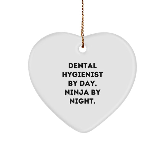 Dental Hygienist Gifts from Men, Heart Ornament for Women, Funny Dental Hygienist By Day. Ninja By Night. Christmas Unique - Image 1