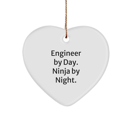 Engineer Gifts from Friends for Engineer, Heart Ornament with Funny Quote 'Engineer By Day. Ninja By Night.' for Christmas - Image 1