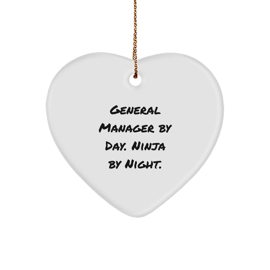 General Manager Gifts, Heart Ornament for General Manager, Funny Quote By Day Ninja By Night Christmas Unique Gifts from Friends to General Manager - Image 1