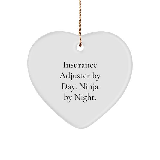Insurance Adjuster Gifts from Friends, Christmas Unique Heart Ornaments for Men and Women, 'Insurance Adjuster By Day. Ninja By Night.' Quote, 2.75'' Tall Heart Shaped MDF with Sublimation Finish - Image 1
