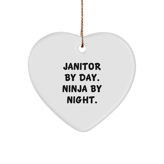 Janitor Gifts, Janitor By Day. Ninja By Night. Heart Ornament for Janitor, Funny Christmas Unique Gift for Men, Gifts from Friends, Heartwarming Present for Coworkers - Image 1