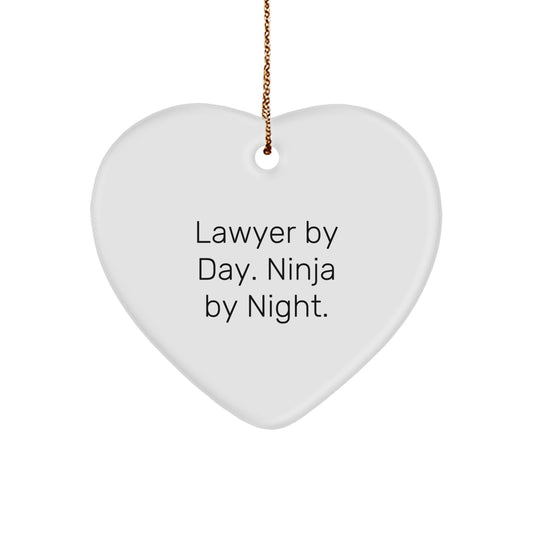 Lawyer Gifts from Friends - 'Lawyer By Day. Ninja By Night.' Heart Ornament, Christmas Unique Gifts for Lawyer - Image 1