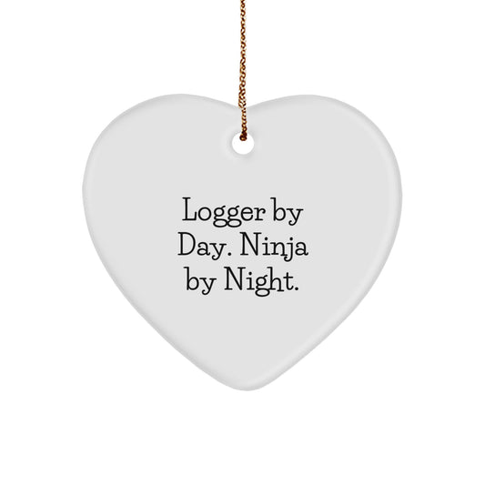 Funny Logger Gifts, Heart Ornament Logger By Day Ninja By Night, Christmas Unique Gifts for Logger Men from Family - Image 1