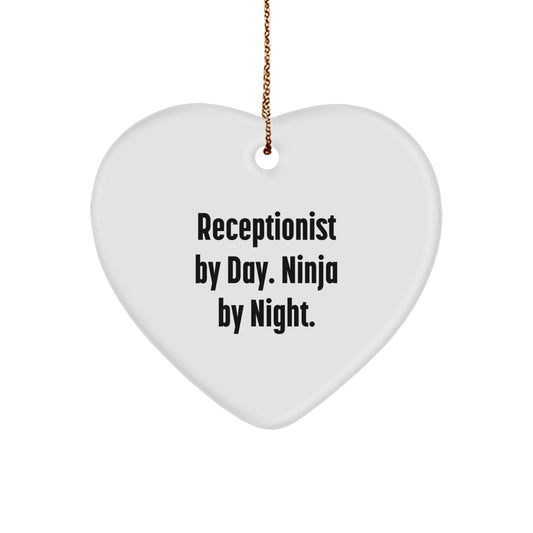 Receptionist Gifts, Receptionist By Day. Ninja By Night., Heart Ornament for Christmas - Gifts from Friends to Coworkers - Image 1
