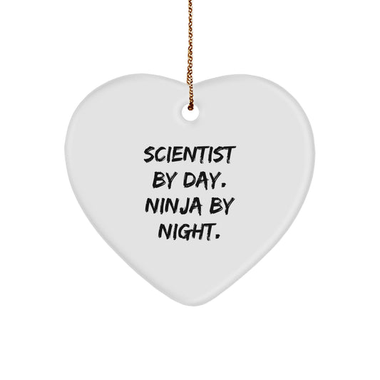 Scientist Gifts from Friends - Christmas Heart Ornament 'Scientist By Day. Ninja By Night.' - Unique Gifts for Scientist Men or Women - Image 1