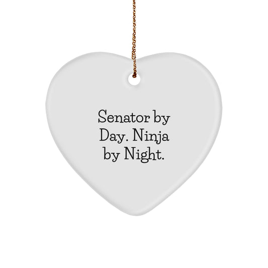 Funny Senator Gifts by Day, Heart Ornament by Night, Christmas Unique Presents for Senator, Senator by Day, Ninja by Night, Heart Ornament - Image 1