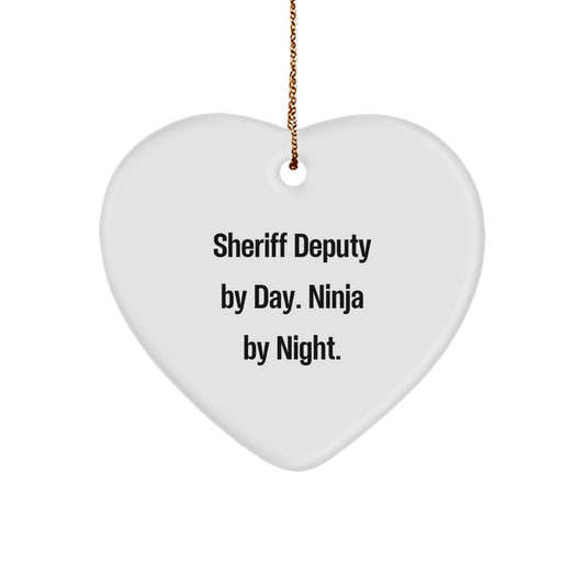 Funny Sheriff Deputy Heart Ornament Gifts from Family, Sheriff Deputy Unique Christmas Unique Gifts for Men, Sheriff Deputy By Day Ninja By Night Quote - Image 1