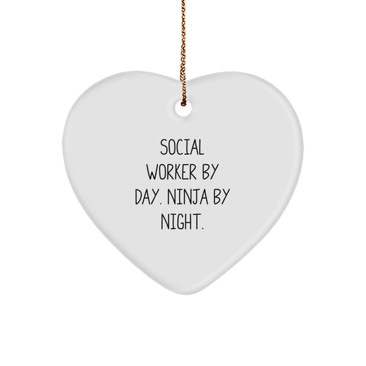 Funny Social Worker Gifts from Friends and Family, Heart Ornament for Social Worker By Day Ninja By Night - Unique Christmas Unique Gifts - Image 1