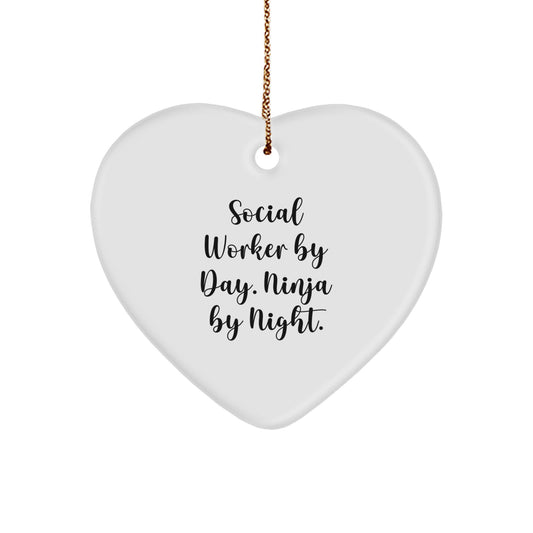 Funny Social Worker Christmas Unique Gifts from Friends, Heart Ornament for Social Worker By Day, Ninja By Night. - Image 1