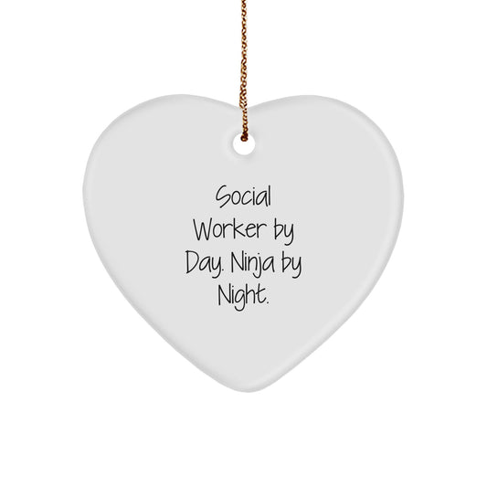 Funny Social Worker Gifts from Men - Heart Ornament by Christmas Unique Gifts, Ninja Social Worker Heart Ornament for Women, Social Worker Gifts for Christmas - Image 1