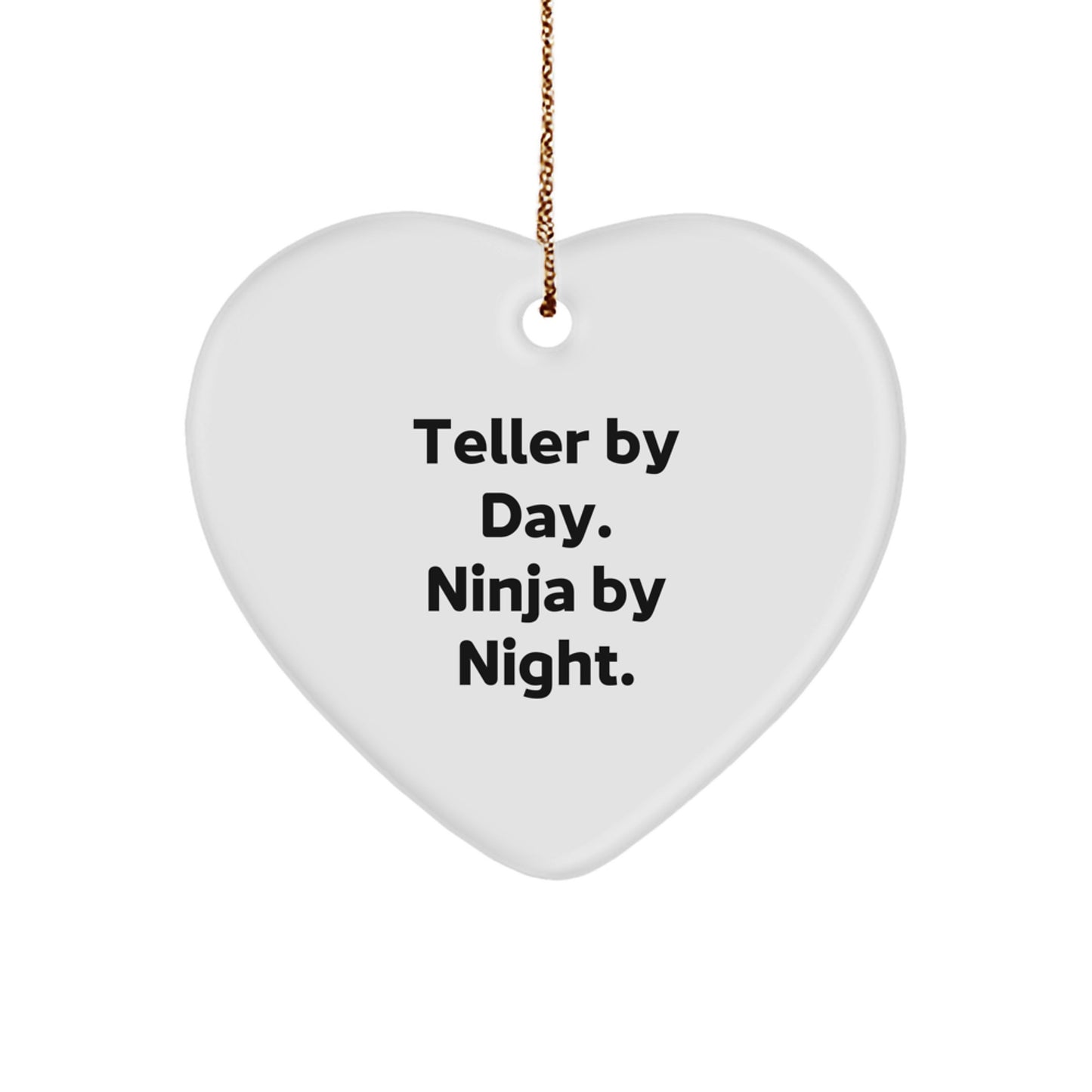 Teller Gifts, Heart Ornament, Funny Quote, Gifts from Teller, Gifts for Teller - Teller By Day. Ninja By Night. Christmas Unique Treasures - Image 1