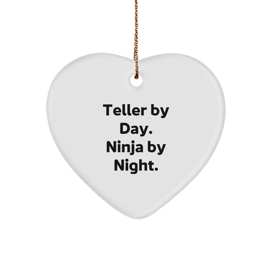 Teller Gifts, Heart Ornament, Funny Quote, Gifts from Teller, Gifts for Teller - Teller By Day. Ninja By Night. Christmas Unique Treasures - Image 1