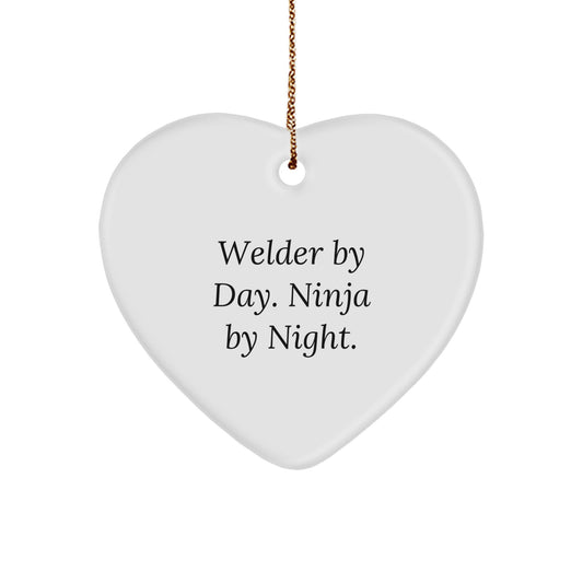 Funny Welder Gifts for Men - Heart Ornament, 'Welder By Day. Ninja By Night.' Quote, Christmas Unique Gifts from Friends, Heart Shaped MDF - Image 1