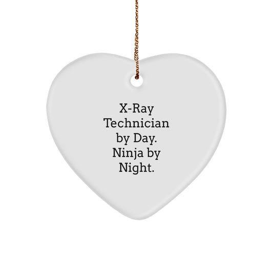 Funny X-Ray Technician Gifts from Men for X-Ray Technician By Day. Ninja By Night. Christmas Heart Ornament - Image 1
