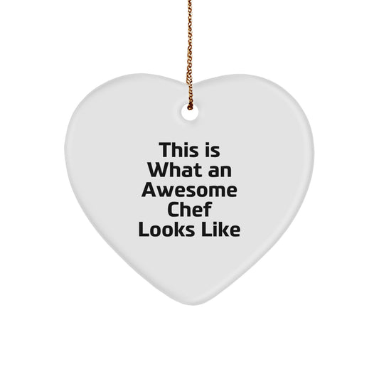 Funny Chef Gifts from Friends, Heart Ornament with Quote 'This Is What An Awesome Chef Looks Like', Perfect Christmas Unique Gifts for Chef, Unique Heart Shaped Ornament for Men or Women - Image 1