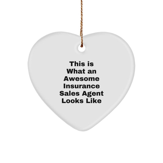 Funny Insurance Sales Agent Gifts, Heart Ornament, 'This Is What An Awesome Insurance Sales Agent Looks Like' Christmas Unique Gifts from Friends to Insurance Sales Agent - Image 1