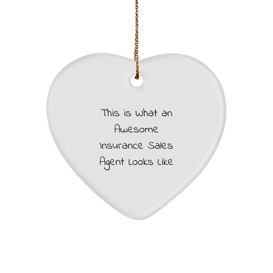 Unique Christmas Unique Gifts from Friends for Insurance Sales Agent, Funny Quote 'This Is What An Awesome Insurance Sales Agent Looks Like' Heart Ornament - Image 1