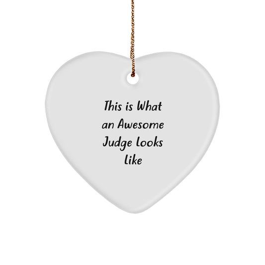 Funny Judge Gifts from 'This Is What An Awesome Judge Looks Like', Heart Ornament, White Color, Christmas Unique Gifts for Judges - Image 1