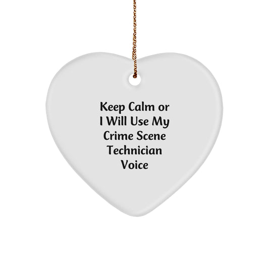 Funny Crime Scene Technician Gifts - Keep Calm Or I Will Use My Voice Heart Ornament, Christmas Unique Gifts for Crime Scene Technicians Men, Heart Shaped MDF Ornaments - Image 1