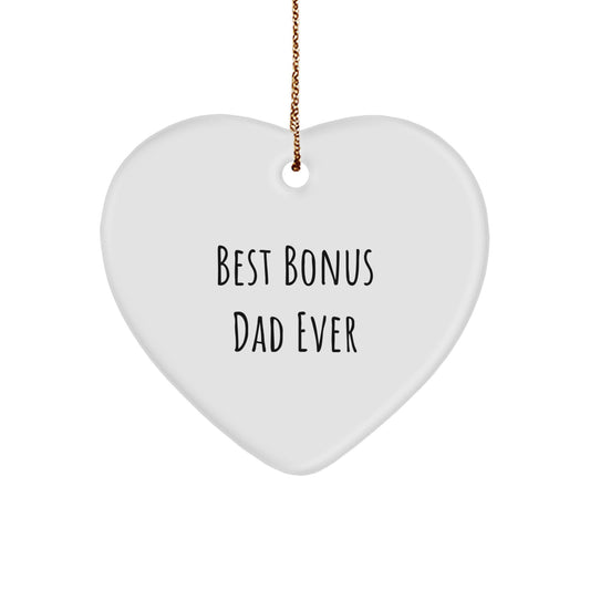 Funny Bonus Dad Gifts from Family, Funny Christmas Unique Gifts for Bonus Dad, Heart Ornament with 'Best Bonus Dad Ever' Quote - Image 1