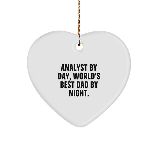 Funny Analyst Gifts - Heart Ornament for World's Best Dad By Night, Gifts from Men for Christmas - Image 1