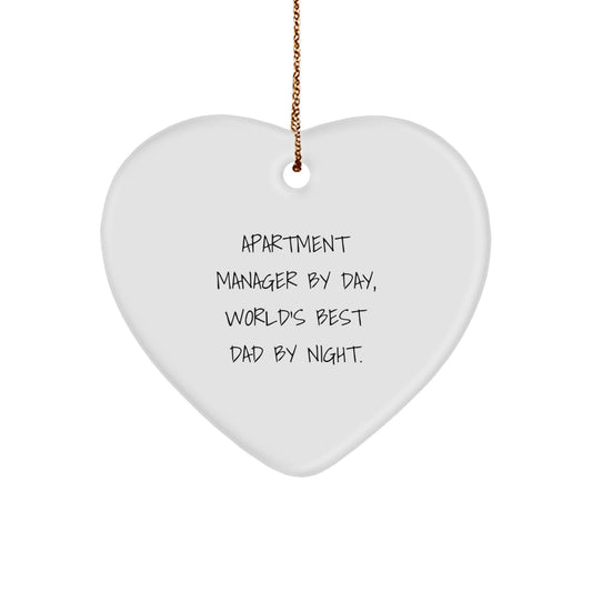 Funny Apartment Manager Gifts, Heart Ornament by 'Apartment Manager By Day, World's Best Dad By Night.' for Christmas - Image 1
