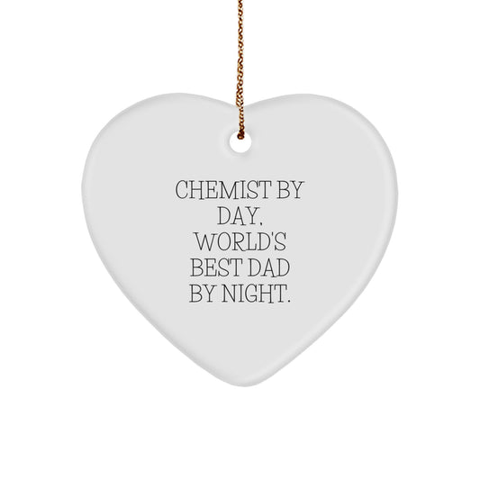 Funny Chemist Gifts, Chemist By Day, World's Best Dad By Night. Heart Ornament for Christmas, Chemist Heart Ornament, Gifts from Men, Gifts for Chemist - Image 1