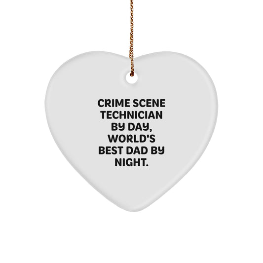 Crime Scene Technician Gifts from Dad, Heart Ornament for Men, Christmas Unique Present for Crime Scene Technician By Day, World's Best Dad By Night. - Image 1