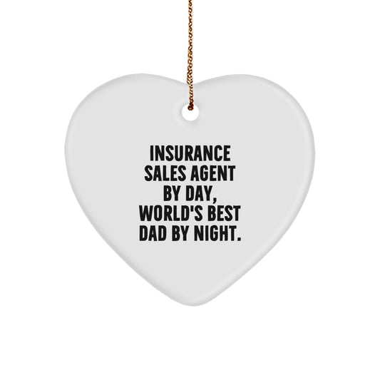 Insurance Sales Agent Gifts from Men, Unique Heart Ornament for Christmas, 'Insurance Sales Agent By Day, World's Best Dad By Night.' - Image 1