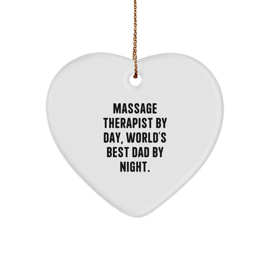 Massage Therapist Gifts from Friends and Family, Heart Ornament for Men and Women, 'Massage Therapist By Day, World's Best Dad By Night.' Quote, Christmas Unique Gifts - Image 1